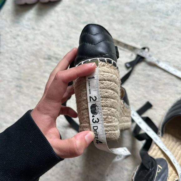 Gucci Charlotte Marmont Espadrilles Platform Wedge Heels Black Leather 8.5/9 - Picture 10 of 11